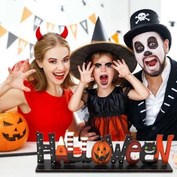 Halloween Bokstäver Träbordsdekor Pumpa Katt Skylt Skrivbordsprydnad