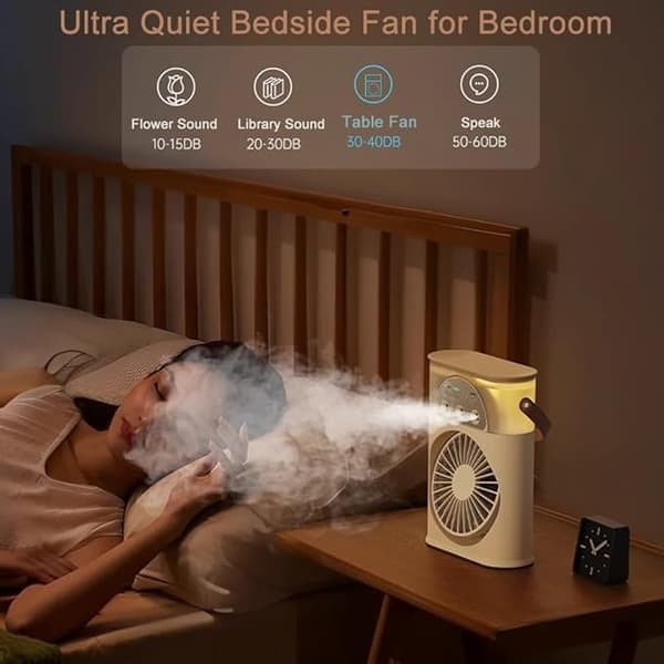 Bærbar Dimbefugter, Bordventilator, Håndholdt Ventilator – Luftfugter, 3 Hastigheder, Timerfunktion
