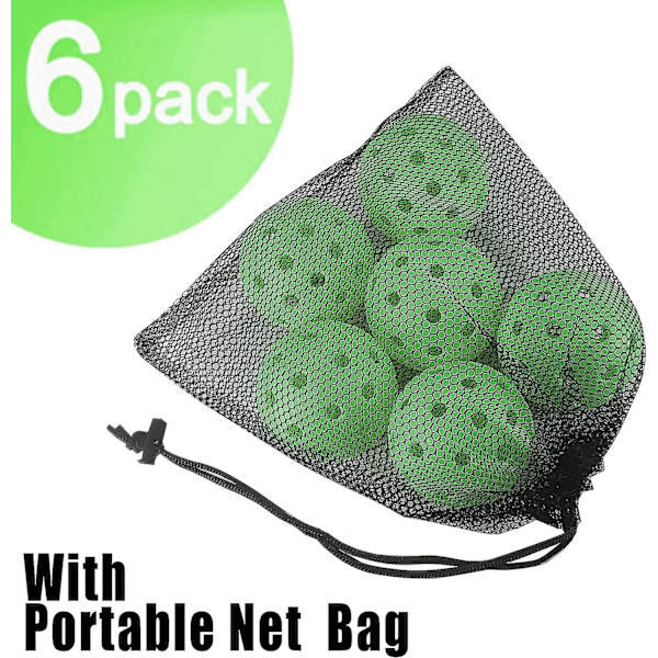 Pickleballs 6-pack Pickleball-bollar Uppfyller USAPA-krav | Välj inomhus eller utomhus | Dubbelton Luminous Grön Blå Rosa Tangerin Gul