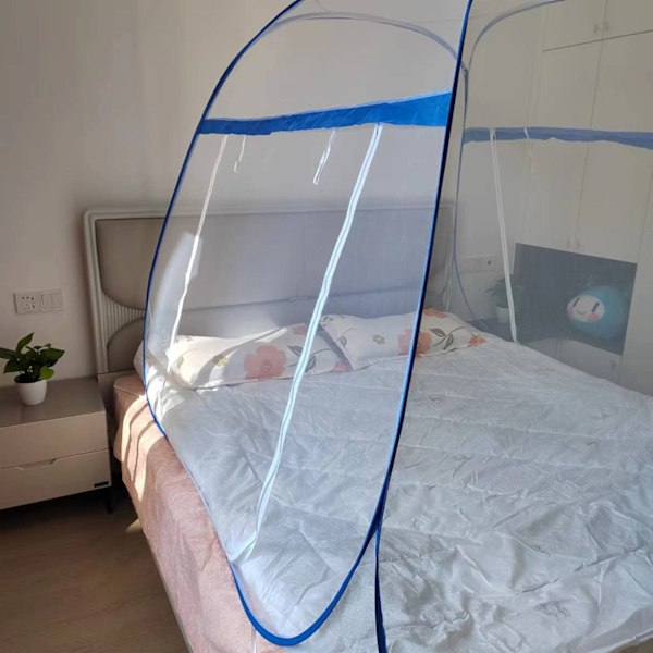 Pop-up myggnät för uteplats säng tält King size bärbar myggnät med bottennät tält för utomhus eller inomhus (blå)
