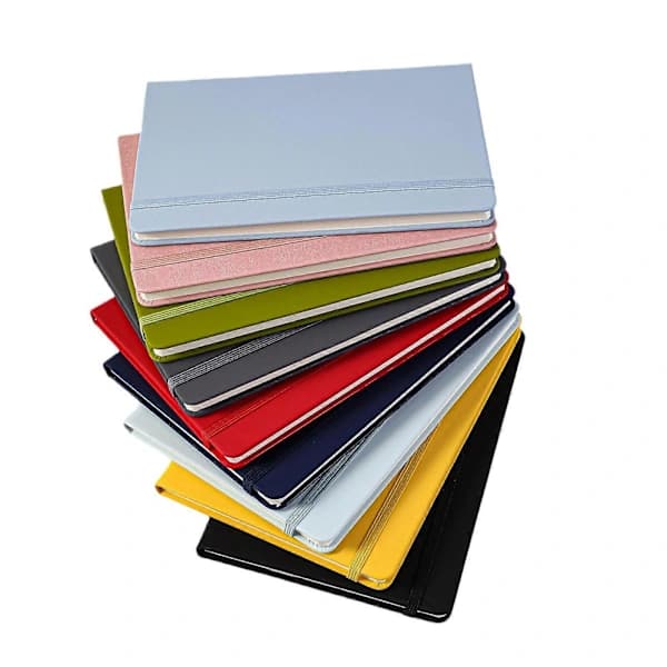 A5 notesbøger, 2 bøger, med linjerede sider, penholder, bånd, datomarkering og papirlomme, medium indbundet journal Grå