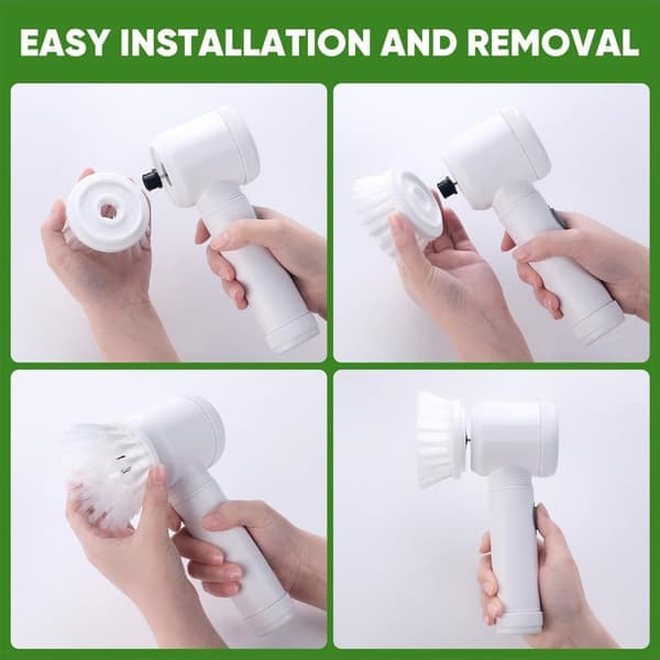 Electric Cleaning Brush with 5 Replaceable Heads - USB Charging, IPX6 Waterproof, White