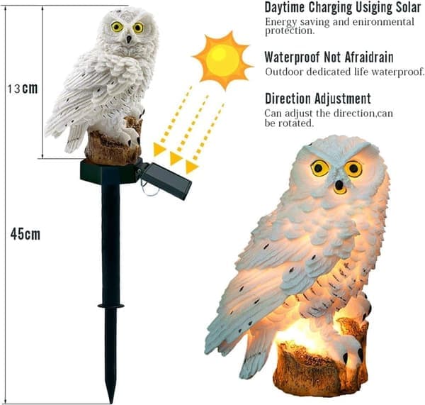 Solcellelampe Ugle – LED Utendørsbelysning Vanntett Dekorlampe for Hage, Balkong & Terrasse