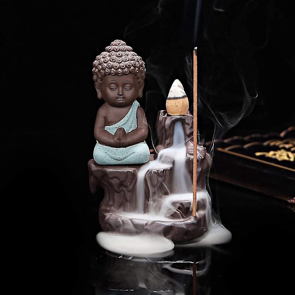 Håndrullet røgelsesbrænder til hjem, kontor, soveværelse, yoga - Buddha-statue (lyseblå)