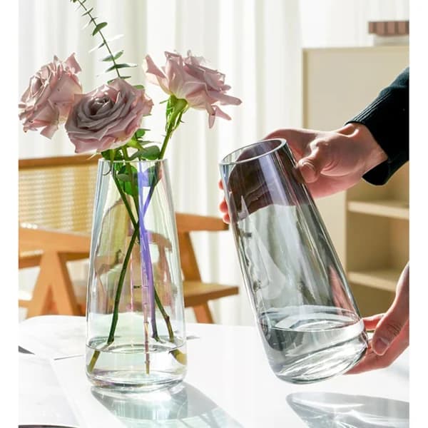 HA~Moderne Glasvase Iridescent Krystalklar Glasvase til Hjemmekontorindretning (Krystalgrå)
