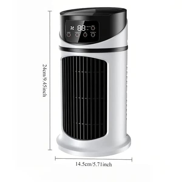 3-i-1 Mini Aircondition Ventilator, Bordventilator med Luftfugter og Isdamp, USB, Støjsvag Køling