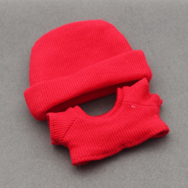 [HH]POPMART 17cm Labubu Första Andra Generationen Tröja T-Shirt Tecknad Leksak Docka Kläder Stickad Trådad Muddad Hatt Tillverkad av Bambu Red