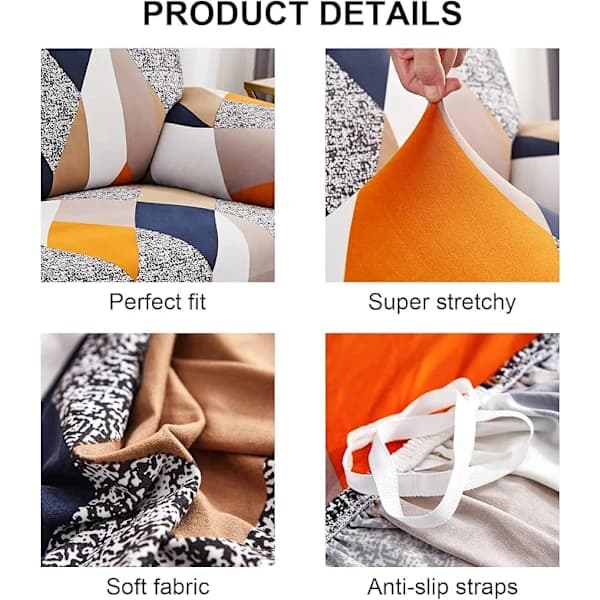 Orange Geometri, Stretchigt sofföverdrag 3-sits sofföverdrag med armstöd Modernt Universellt Elastiskt sofföverdrag Soffskydd Skyddsöverdrag