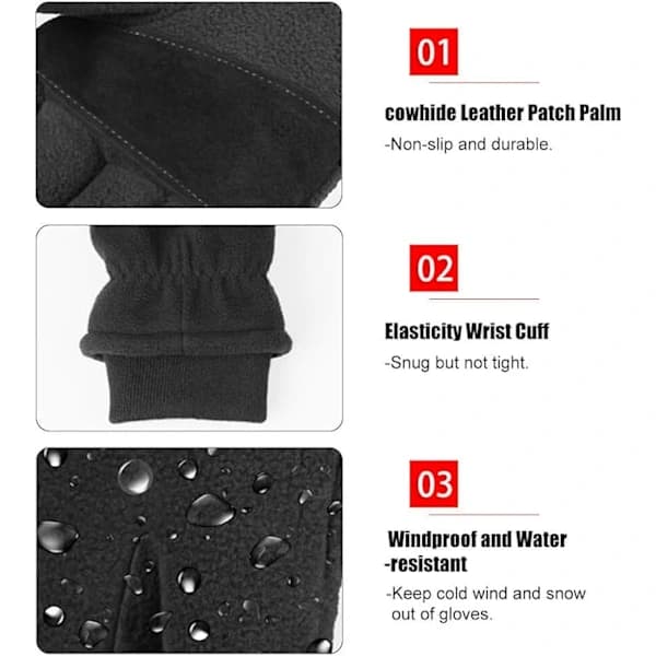 Vinterhandsker Touchscreen Handsker Palm Patch Isoleret Fleece Termisk til Mænd og Kvinder Sort，L