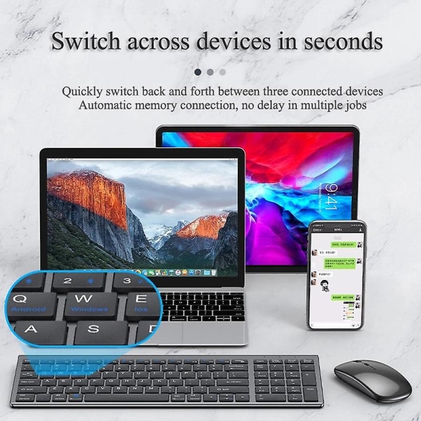 Bluetooth 5.0 og 2.4G trådløst tastatur og mus-kombinasjon Mini multimediatastatur mus-sett for bærbar PC TV iPad Macbook Android