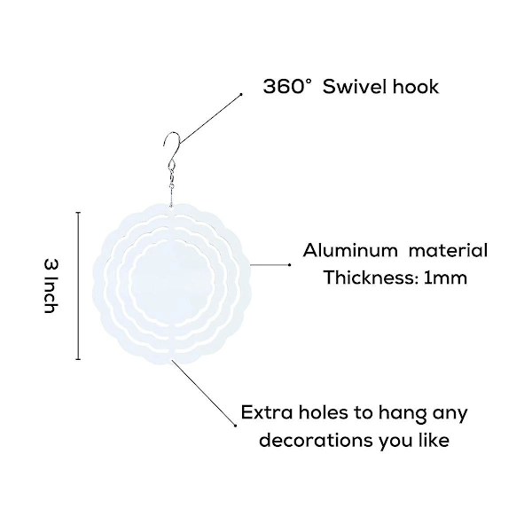 10 stk 3 tommer sublimeringsvindmølleblanker, vinddrevne kinetiske skulpturer, spinneropphengstri
