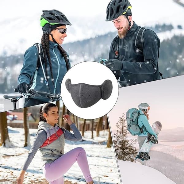 2-i-1 Vinter Ansigtsmaske Med Ørevarmere, Tyk Polyesterfleece, Vindtæt, Til Cykling, Skiløb Og Vandring, Mørkegrå, One Size
