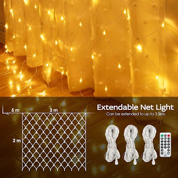 Net String Lights, 3mx2m Led Net Lights Med Fjernbetjening, Vandtætte Dekorative Net Lights