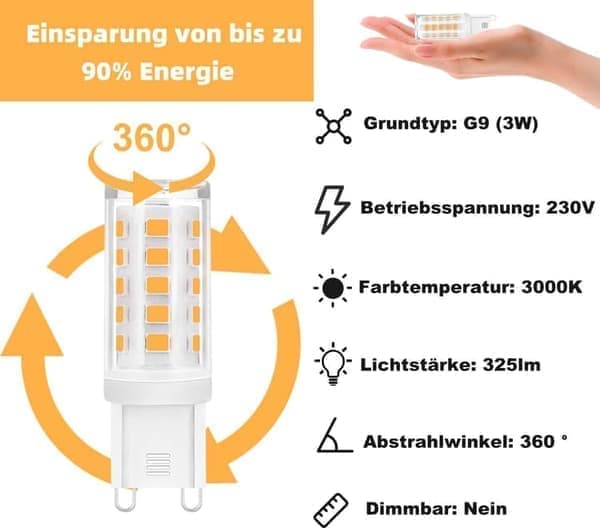 G9 LED-lamper 3W, 3000K Varmhvit, Erstatter 28W-40W Halogen