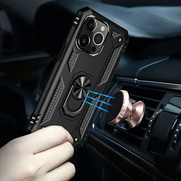 iPhone 13 Pro Max - Iskunkestävä Hybrid Armor Ring -kuori - Musta 65 65
