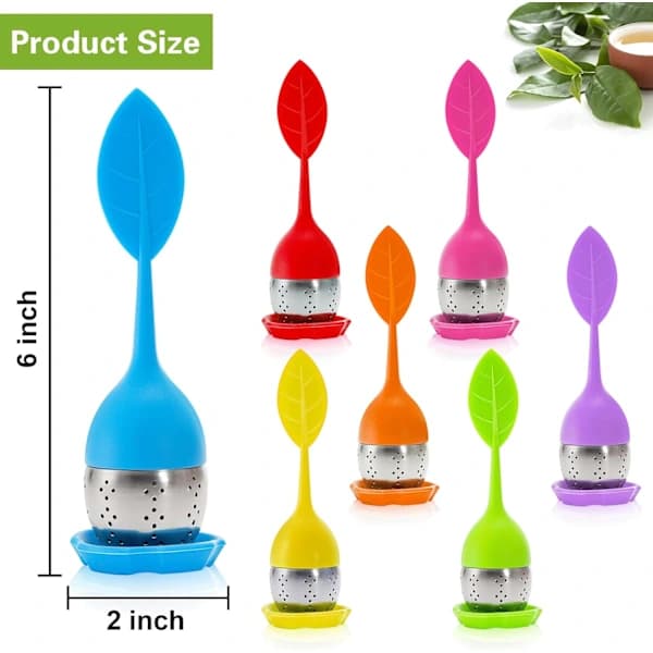 7-pakning Silikon Teinfuser, Søt Løsblad-tesil, Finmasket Tesil med Dryppebrett, Rustfri Te Filterkule Te Diffuser