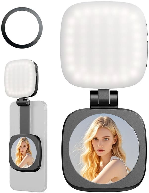 Magnetisk Selfie-lys, 48 LED Foldbart Fyldlys Med Spejl, 4 Farvetemperaturer, Til Makeup, Fotografering Og Videoopkald, Sort