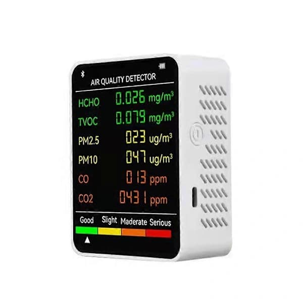 6-i-1 PM2.5 PM10 HCHO TVOC CO CO2 Multifunksjonell Luftkvalitetsdetektor LCD-Skjerm Luftkvalitet