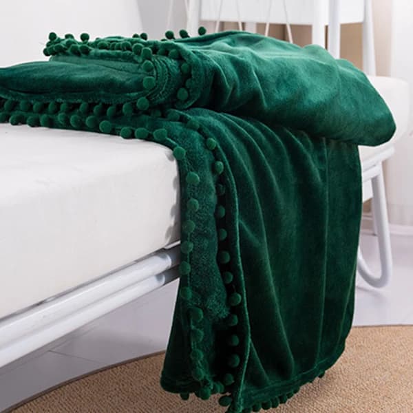 Flanellæppe Pompomer Blødt Tæppe Sofatæpper - Fleecetæppe til Sofa Blødt og Varmt, Fluffy Tæppe 150 x 200 cm som Sofatæppe Sofa