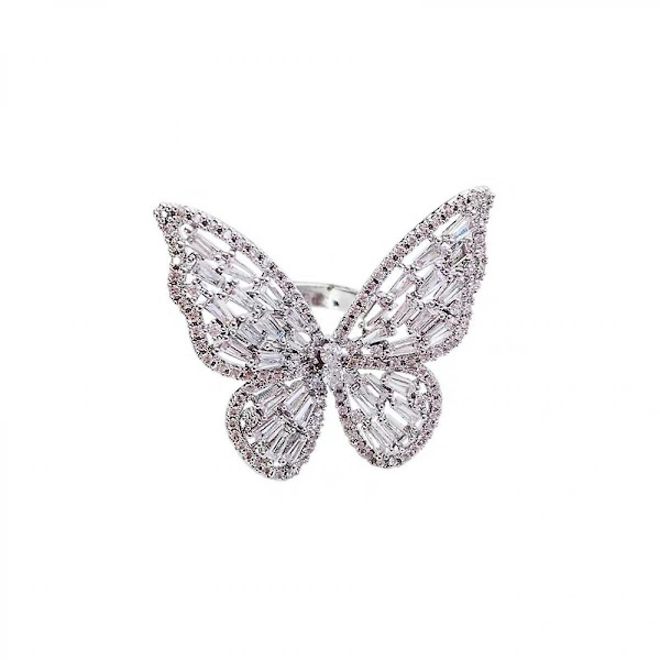 Kubisk Zirkon Fjäril Pekfinger Ring Bling Kristall Ring Halvöppen Justerbar Fin Rosett Knuckle Ring Bröllop A917-224