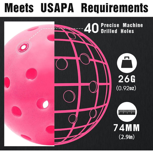 Pickleballs 6-pack Pickleball-bollar Uppfyller USAPA-krav | Välj inomhus eller utomhus | Dubbelton Luminous Grön Blå Rosa Tangerin Gul