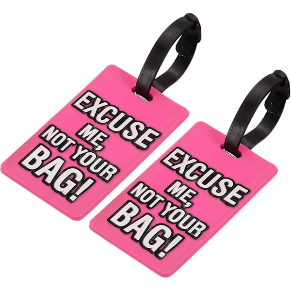 Bagageetikett, PVC-identifikationskortshållare, mönstrad resebagageetikett med justerbar rem för resväska, rosa set med 2
