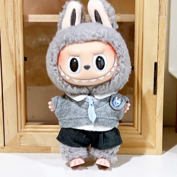 [HH]Labubu V1 Dockkläder 17cm Tumlar Hoodie Outfit Kostym Blind Box Popmart ToNot Original Gray rabbit 4-piece set
