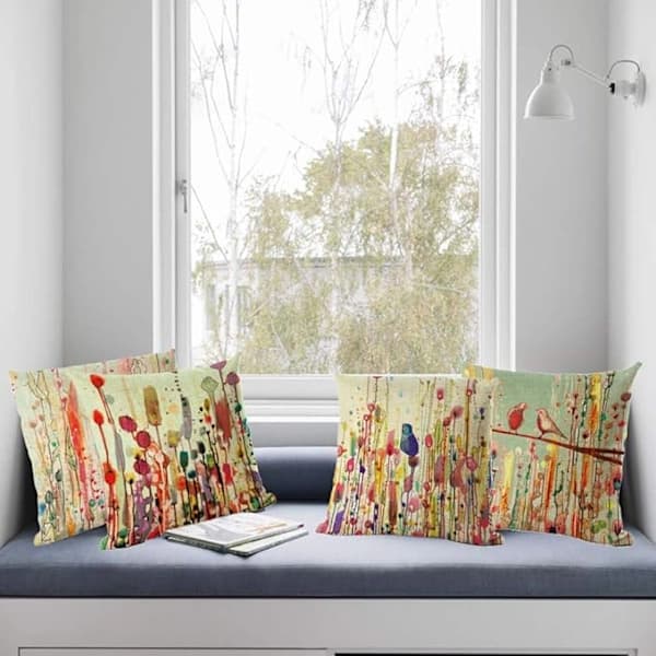 HA-Geometriskt målat kuddfodral 45 x 45 cm, set med 4 linnekuddfodral