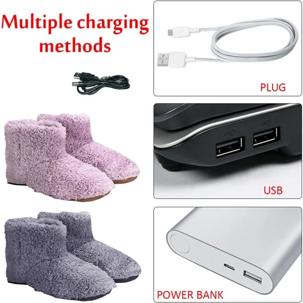 USB Elektrisk Fotvarmer Oppvarmede Sko Herre Dame Grå