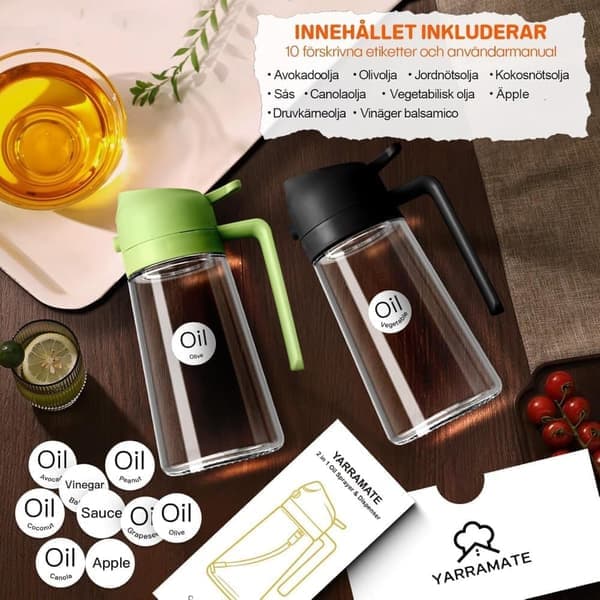 2-i-1 Oljespray & Vinägerflaska 470ml – Sprayflaska för matlagning, stekning & sallad