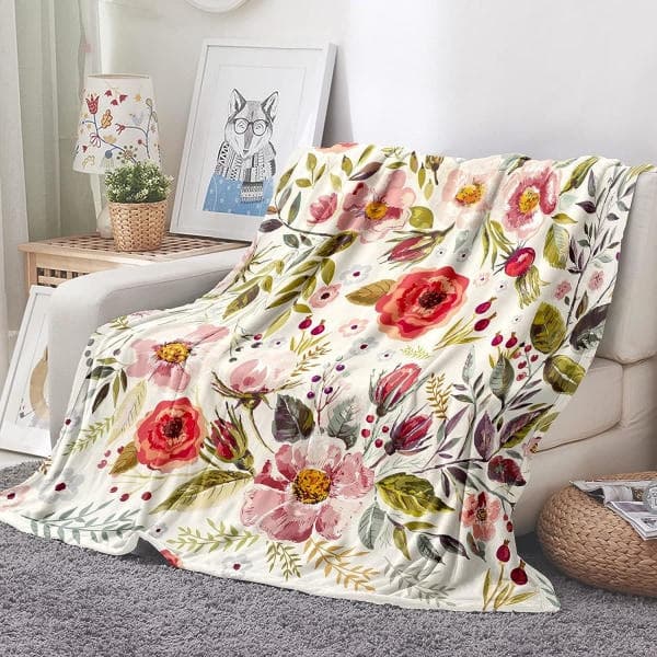 Vildblomster blomsterplaidtæppe Botanisk blomsterprintet tæppe Superblød flanneltæppe Let og luftig 127 cm X 152 cm