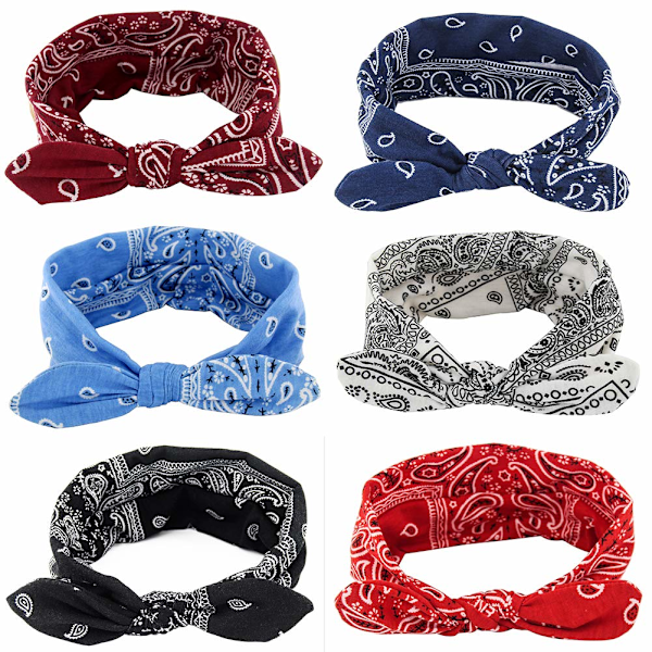 /HH/Yeshan Boho Rusetti Diadeemi Naisille Vintage Paisley Bandana Kukallinen Hiuspanta Joustava Pupunkorvat Päähine Söpöt Hiusasusteet, 6 kpl
