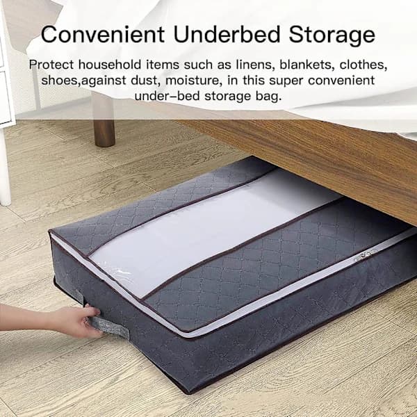 3 Pcs/Set Underbed Storage Box Foldable Non-Woven Fabric Storage Bag with Clear Window for Comforters Blankets Pillows