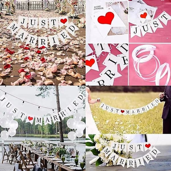 Blå dröm bröllopsbanderoll  \"just married \", hääkoriste