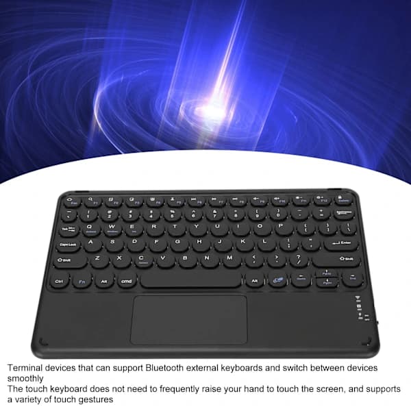 10 tommer, trådløst Bluetooth-tastatur, touchpad, rund tasteknap, ergonomisk, magnetisk støtte, sort