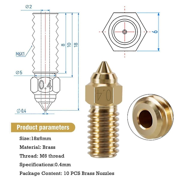 10PCS Dysekit for Neptune 4-serien, 3D-skriverdeler Messing 0,4 mm Dysekit for Neptune 4, 4 P