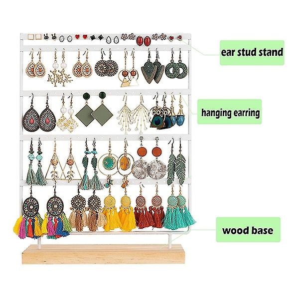 Øreringeholder Stativ Smykkeholder Organizer Display Rack 5 Tier 100 Huller Øreringeholder Med Træ