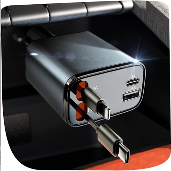 Uttrekkbar billader [biltilbehørsadapter] Lader, et must for lading under reiser og bilturer