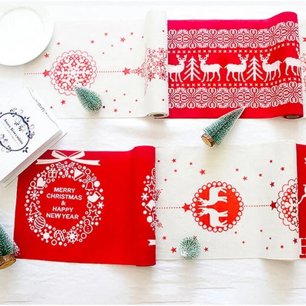 Julebordsduk i lin, for julebordsdekorasjon (270x28cm), trykt rektangulær duk