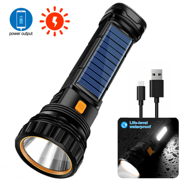 Solar LED Ficklampa, USB Solar Ficklampa