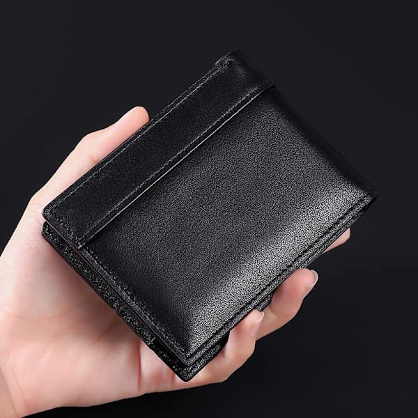 Sort Herre Pung Læder Bifold 11cm L x 1.5cm B x 8cm H