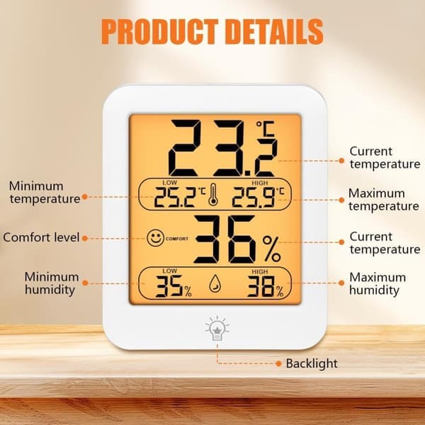 Romtermometer - Hygrometer høy presisjon - Minitermometer