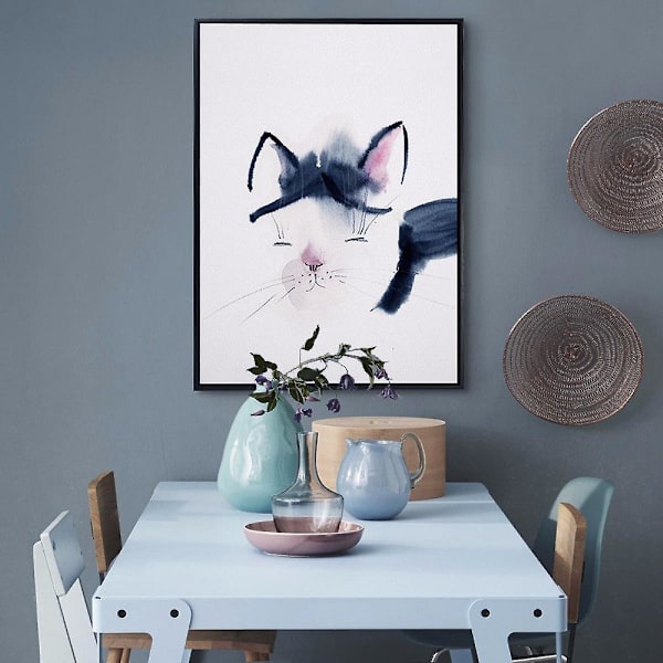 Wekity Katter, Flamingos och Älgar Väggkonst Canvas Tryck Affisch, Enkelt Mode Vattenfärg Konst Ritning Dekor för Hem Vardagsrum Sovrum Kontor och Barn