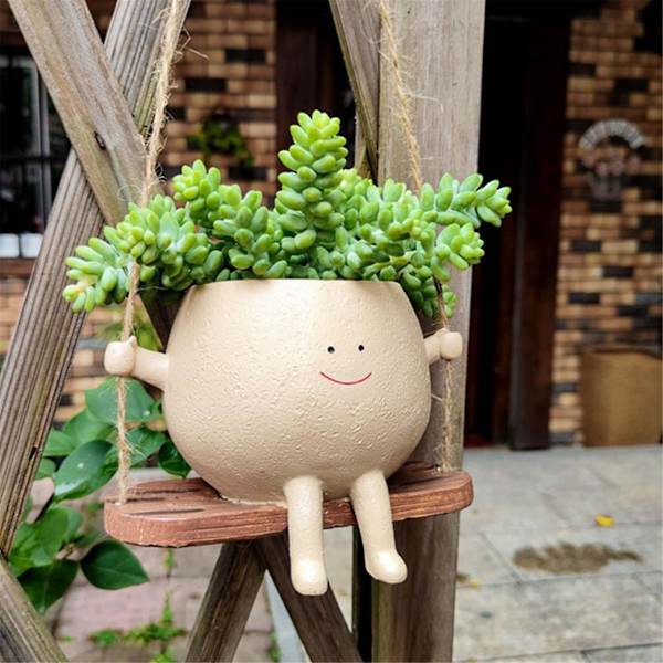 Blomkruka Väggplanter Gunga Ansikte Planter Kruka Harts Plast Leende Ansikte Planter Vägg Hängande Huvud Planter