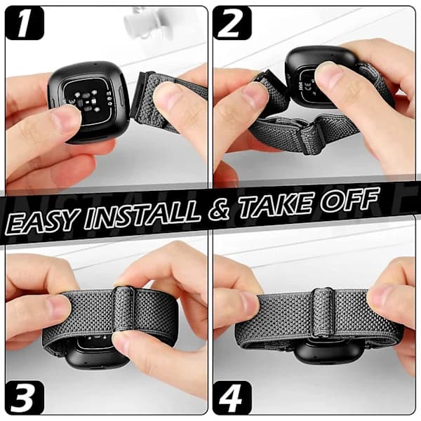 Pakke Elastiske Nylonbånd Kompatible med Fitbit Versa 4 Armbånd/Fitbit Versa 3 Armbånd/Fitbit Sense Armbånd/Sense 2 Armbånd Blødt Loop Justerbart Sp...