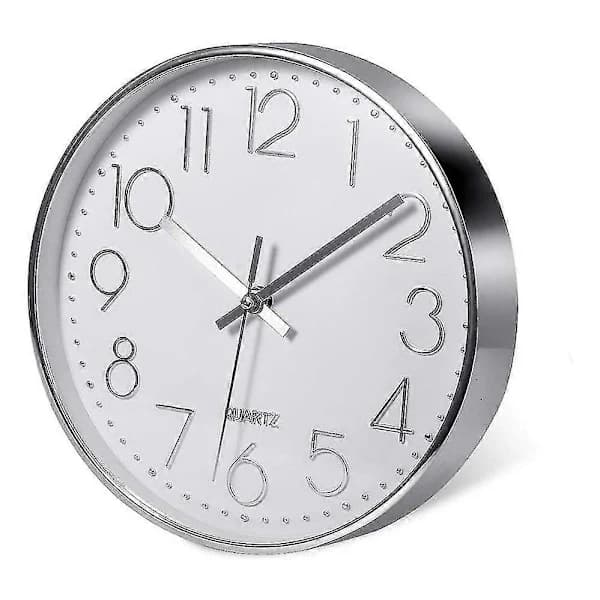 HA~Premium Silver Väggklocka, Väggdekoration, Modern Tyst Väggklocka För Hemmakontor Kök (25cm)