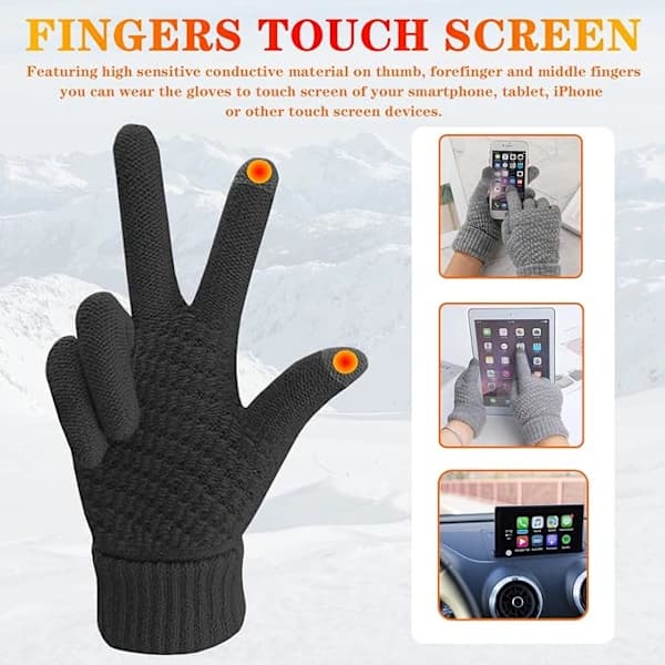 2 par dame vinter touch screen hansker varme fleeceforede strikkehansker elastisk mansjett vinter sms hansker svart + beige