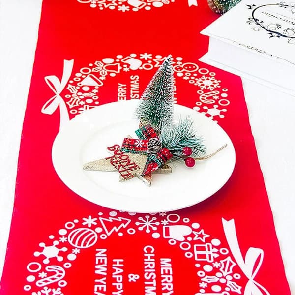 Julebordsduk i lin, for julebordsdekorasjon (270x28cm), trykt rektangulær duk