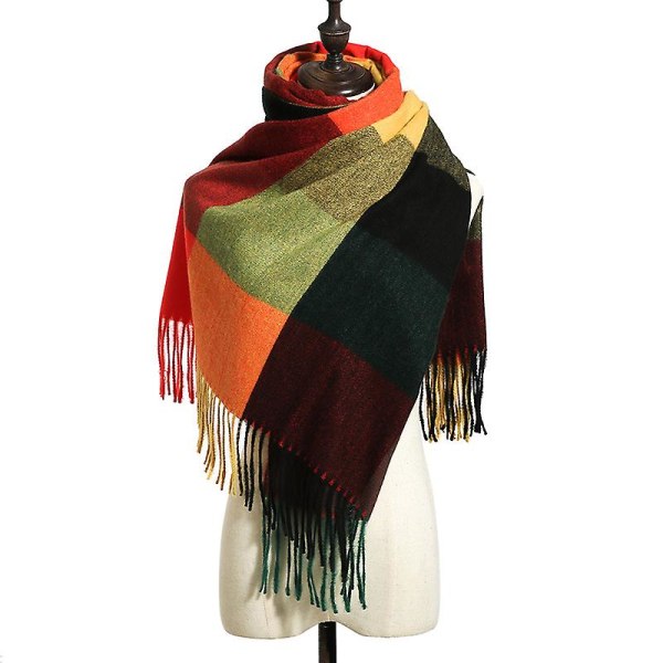 Dames Sjaal Winter Lang Zacht Warm Tartan Check Wraps Wol Spinnen Tassel Shawl Stola Sjaal