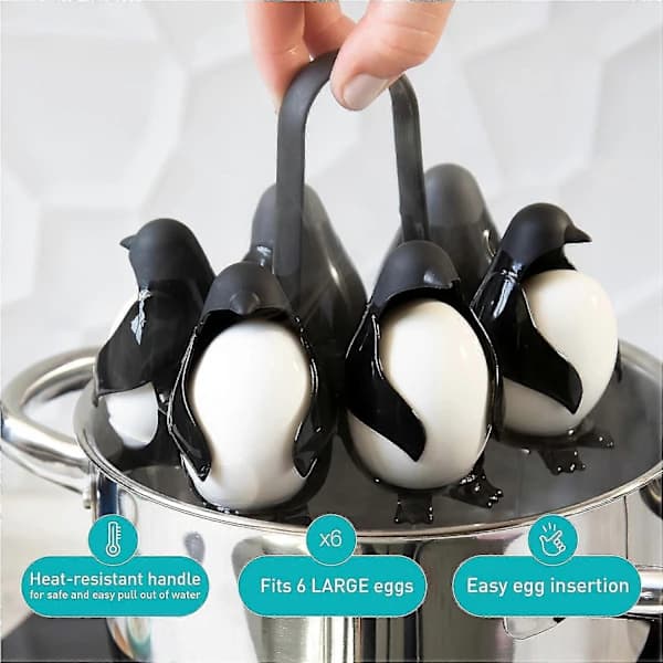 3-i-1 Eggstativ for matlaging, oppbevaring og servering, pingvinformet eggkoker for bløtkokte eller hardkokte egg, rommer 6 egg for enkel matlaging...